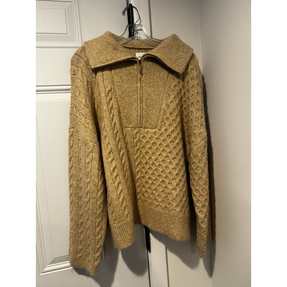 Abercrombie And Fitch Women's Chunky Cable Knit Zip Sweater Tan/beige XL NWT